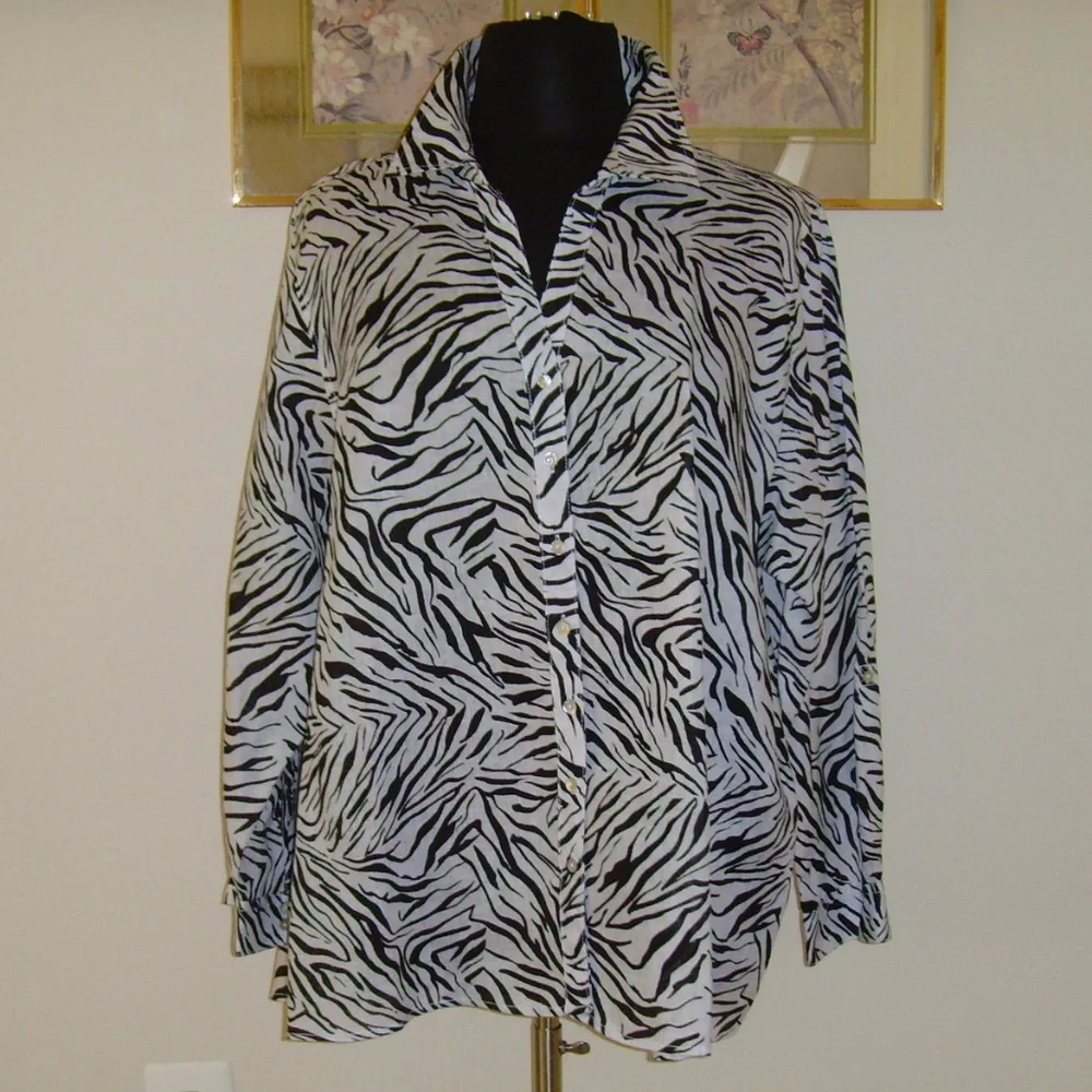 CYNTHIA ROWLEY 100% Linen Blouse 3X Zebra Print - Picture 1 of 13